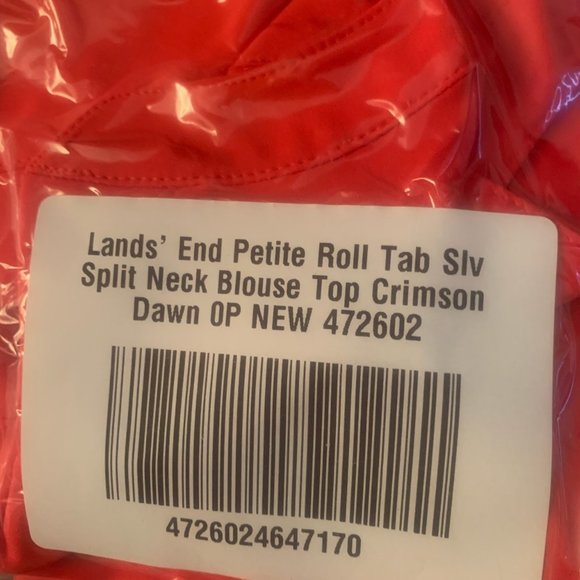 NWT LANDS' END PETITE ROLL TAB SLEEVE SPLIT NECK BLOUSE TOP CRIMSON DAWN 0P - Picture 7 of 8